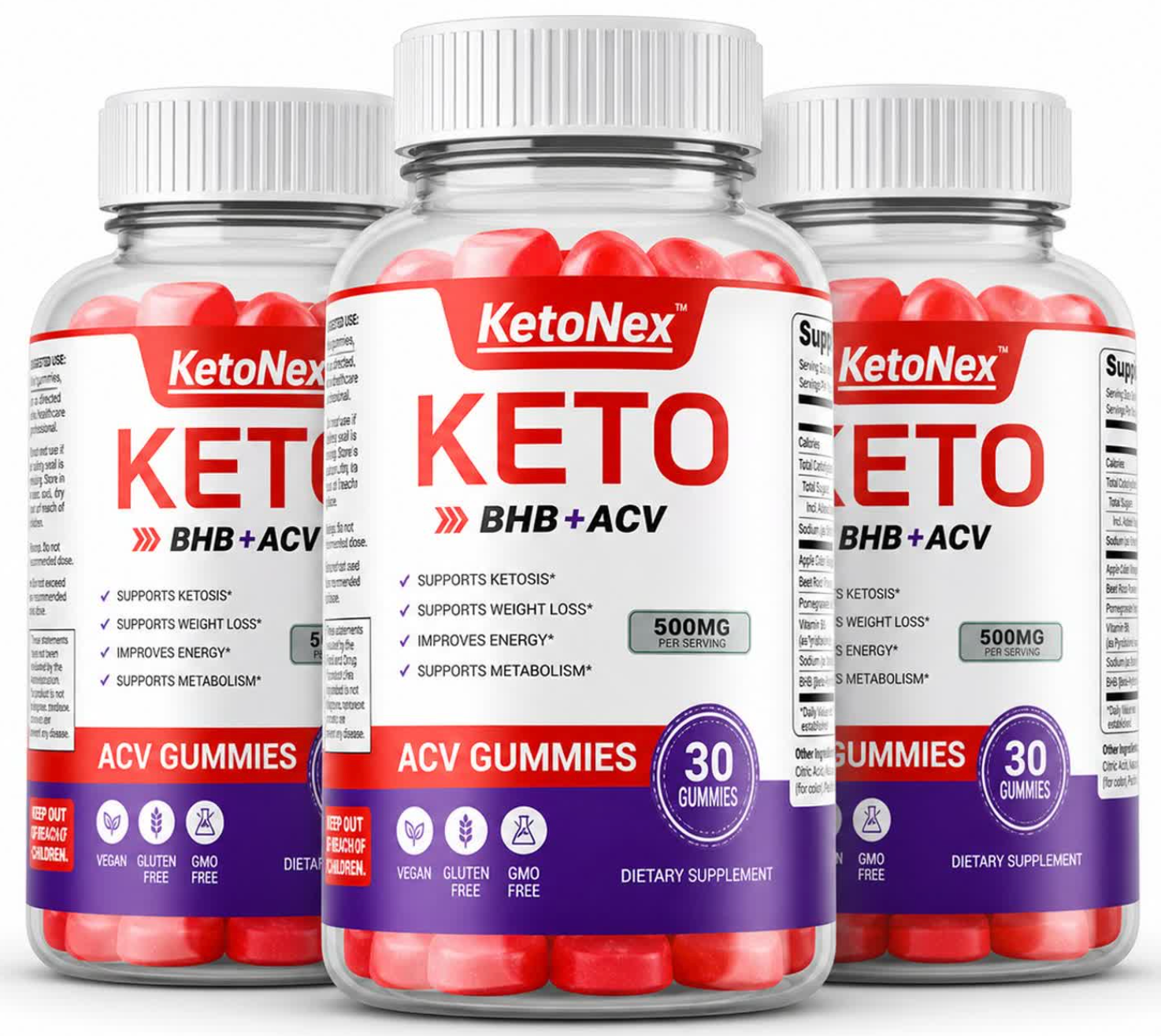 Three bottles of KetoNex Keto BHB + ACV gummies sold in Denmark