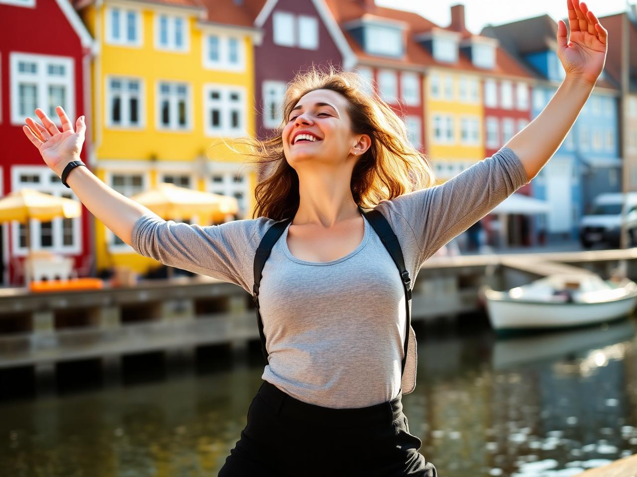 Woman starting her morning by the Copenhagen harbour